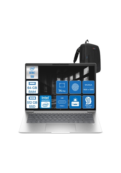 HP EliteBook 640 G11 A23E2EA16 Ultra 7 155U 64 GB 512 GB SSD 14" Free Dos Dizüstü Bilgisayar + Çanta