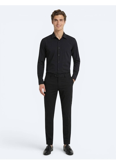 Kip Siyah Düz Regular Fit Uzun Casual Gömlek