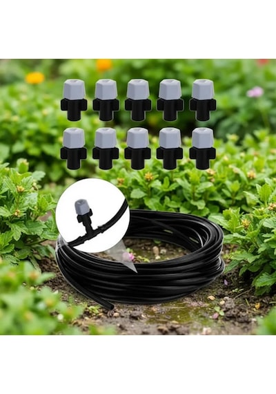 10 Metre Kendin Yap Açık Alan Serinletme Sistemi - Nozzle Başlıklı Bahçe Ve Teras Nemlendirme Seti Çok Renkli