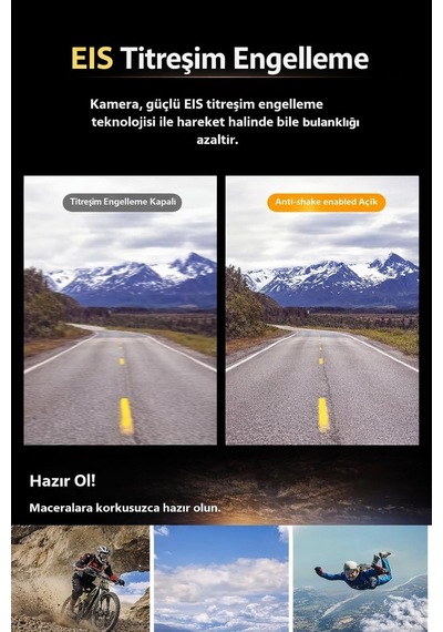 4k 60fps Aksiyon Kamerası, Ultra Hd Wifi Su Geçirmez Spor Kamera, 2 İnç Dokunmatik Ekran, Eıs Titreşim Engelleme, 30 Metre Suya Dayanıklı 5 Metre Siyah