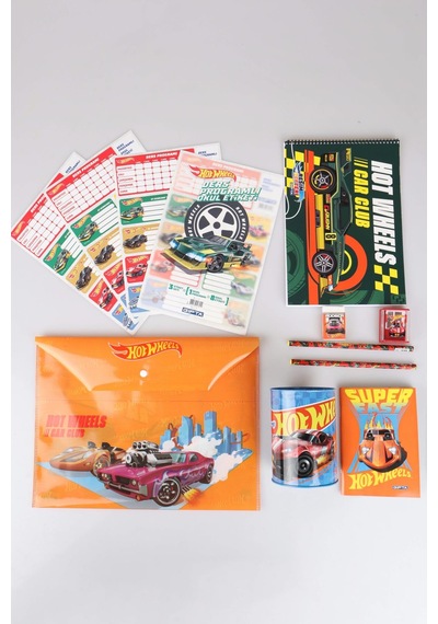 Yeni Sezon Lisanslı Hot Wheels 12 Parça Kırtasiye Seti Çıtçıt Dosya,kalem,silgi,kumbara,kalemtraş,resim Defteri,okul Etiketi Altın