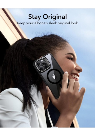 Esr Apple Uyumlu iPhone 16 Pro Max Halolock Mag Safe Classic Hybrid Standı Silikon Kılıf Şeffaf Siyah