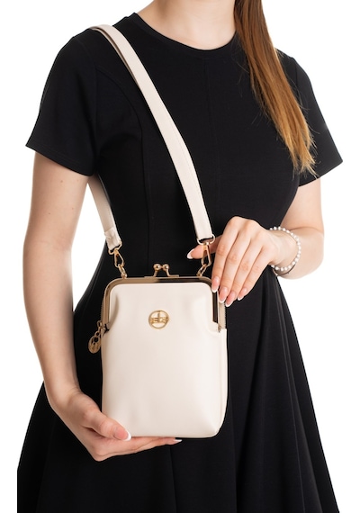 Newish Polo Kadın Siyah Çapraz Klipsli Şık Moda Omuz Çantası - New383 Bej