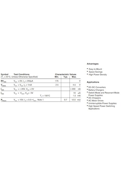 Ixfh150n17t2 175v, 150a, 12mohm Power Mosfet