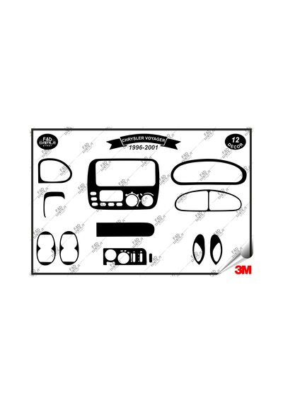 Chrysler Voyager 1996-2001 Torpido Konsol Trim Göğüs Maun Kaplama Set 12 Parça Siyah