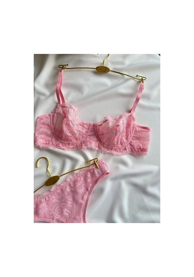 La Linaa Anna Pembe Dantel Balenli Kapsız Külotlu Sütyen Takım Pembe - 670382913 Pembe