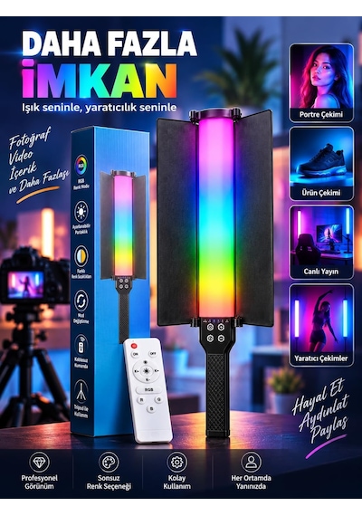Profesyonel Rgb Video Işığı Kumandalı Led Çekim Lambası Ayarlanabilir Parlaklık Fotoğraf Ve Canlı Yayın Işı