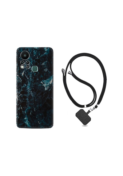 Infinix Hot 11S Kılıf İpli Boyun Askılı Desenli Silikon Blue Mix Mermer 1377