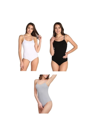 Kadın Siyah 3'lü Paket Pamuklu Ip Askılı Kancalı Body Zıbın Siyah-beyaz-gri