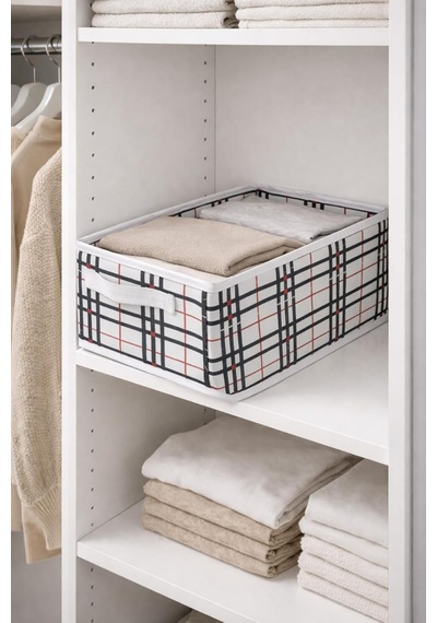 Bonny Home Ordena Ekoseli Dolap İçi Düzenleyici Katlanabilir Organizer, 45 X 24 X 20 Cm, Beyaz Çok Renkli