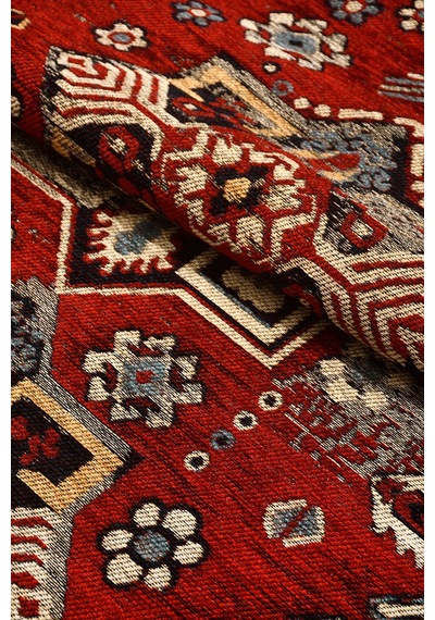 Narvi Nostaljik Kilim Kırmızı Robot Süpürge Uyumlu Oturma Odası Salon Kolay Temizlenebilir Saçaklı Dekoratif Halı