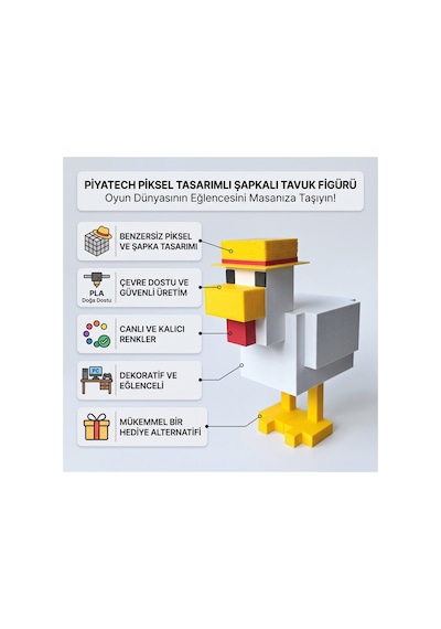 3d Baskı Piksel Tasarımlı Şapkalı Tavuk Figürü Dekoratif Oyuncu Masası Aksesuarı Ve Hediyelik Minecraft Tavuk