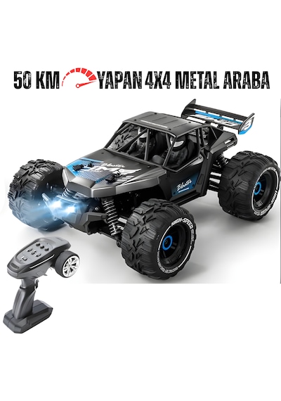 Oyuncak Uzaktan Kumandalı Metal Gövde 50 Km Hız Yapan 4x4 Off-road Arazi Aracı Şarjlı 1400 Mah Mavi
