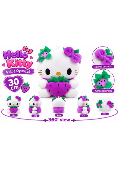 Oyuncak Hello Kitty Peluş Orta Boy Yumuşak Sevimli Hediyelik Oyun Arkadaşı 30 Cm Mor