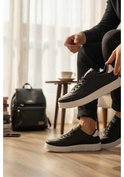 Enoch Erkek Günlük Spor Ayakkabı Düz Tabanlı Sneaker Perfore Detaylı Sade Ve Hafif Model Siyah - Beyaz Enoch Erkek Günlük Spor Ayakkabı Düz Tabanlı Sneaker Perfore Detaylı Sade Ve Hafif Model Siyah - Beyaz
