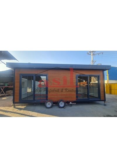 21 M² 1+1 Ahşap Desen Betopanlı, Römorklu Tiny House Konteyner