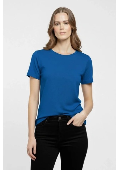 Meleners T-shirt Bisiklet Yaka Slim Fit Likralı Tişört Günlük Basic Body - İndigo