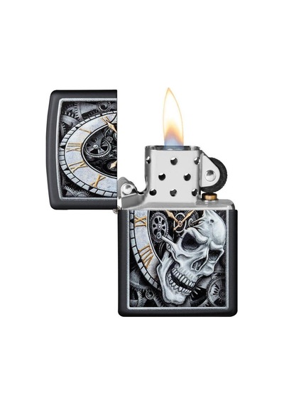 Zippo Çakmak 29854 Skull Clock Design