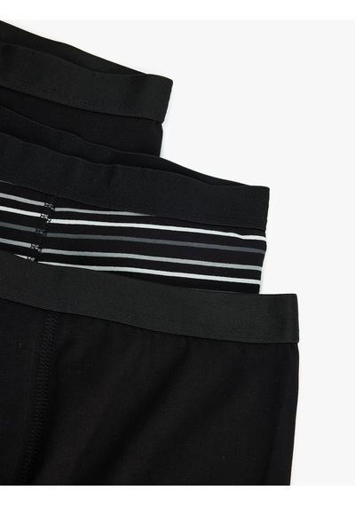 Koton Regular Fit Çizgili Pamuklu 3'lü Boxer Seti Siyah 6slm90030mk