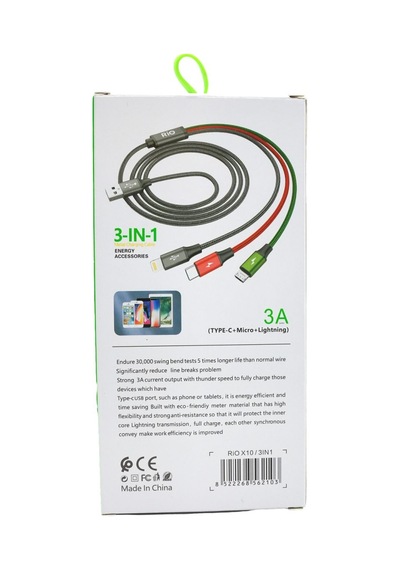 Rio 3-in-1 Metal Şarj Kablosu - Type-c, Micro Usb Ve Lightning Uyumlu