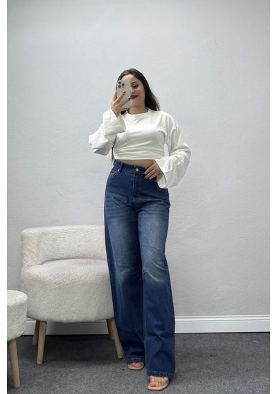 Belendir Kadın Tokalı Baggy Kot Pantolon Mavi Model Tv-82705