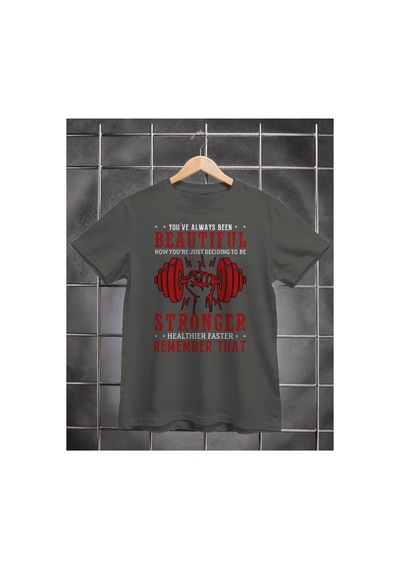 Segungear Beautiful Stronger Erkek Regular Fit Baskılı Spor Tişört Gri - 931328603 Gri
