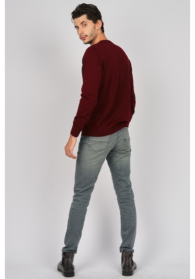 Desen Triko Erkek V Yaka Desenli Yün Kazak 0249640 Bordo Bordo