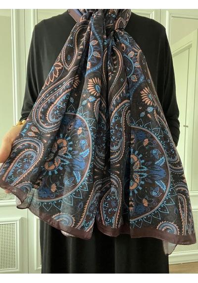 Modakaşmir Aminenesil Etnik Desen Soft Pamuk Şal Bordo Mavi Renk