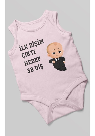 Morivokids İlk Dişim Çıktı Hedef 32 Diş Sıfır Kollu Bebek Body Bebe Pembe