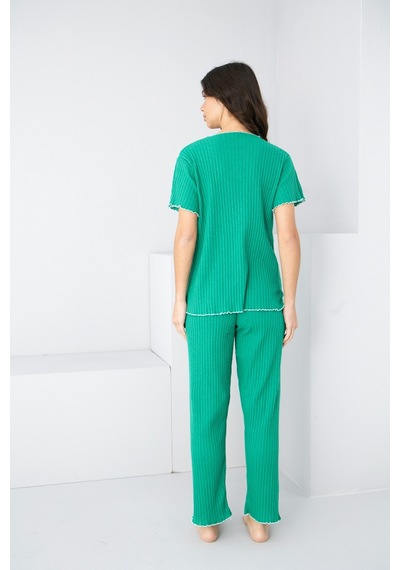 Siyah İnci Mevsimlik İnce Fiyonklu Pijama Takım7879 Yeşil