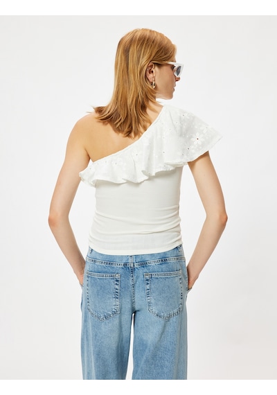 Koton Fırfırlı Tek Omuz Üst Fisto Detaylı Slim Fit Beyaz 4sak10072uk Beyaz