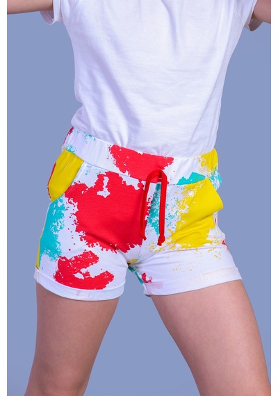 Toontoy Kids Toontoy Kız Çocuk Batik Desenli İki Yanı Cepli Şort Sarı