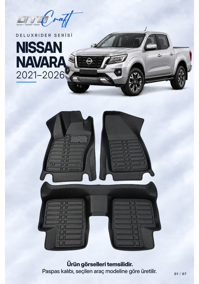 Otocraft Nissan Navara 2021-2026 Araca Özel Deluxrider Lüks Havuzlu Paspas Tam Set 3 Parça