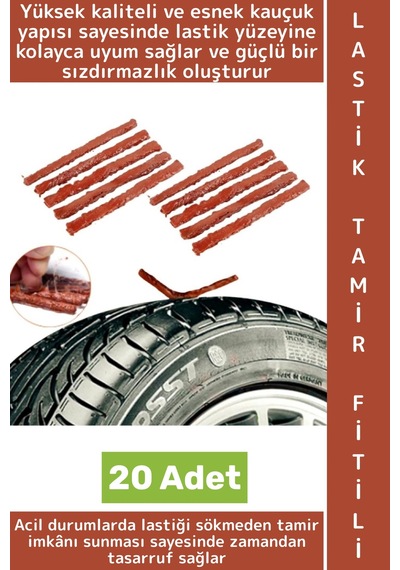 Otomobil Motosiklet Bisiklet Onarım Bakım Esnek Kauçuk Acil Durum Kiti Lastik Tamir Fitili 20 Adet