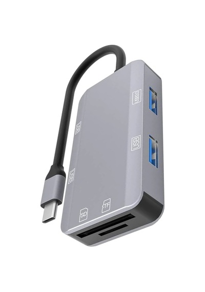6'sı 1 Arada Mikro Sd Kart Adaptörü, Gri Type-c Usb Sd Çevirici Tak Çalıştır Portatif Card Reader