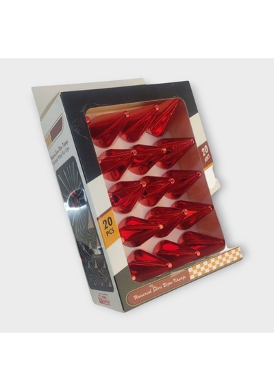 17mm Sivri Parlak Kırmızı Bijon Kapağı 20li Set