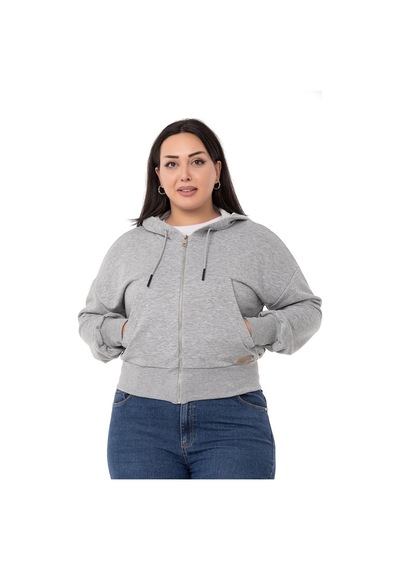 Büyük Beden Kanguru Cepli Kapüşonlu Üç İplik Gri Melanj Sweatshirt-gri Melanj Gri Melanj