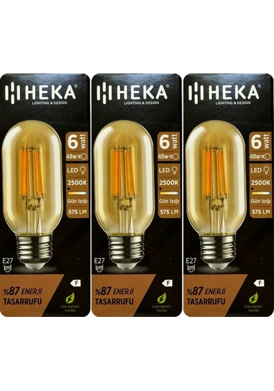 3 Adet Heka 6w 48w 2500k Günışığı E27 Duylu Kalın Duy Şeffaf Led Ampul