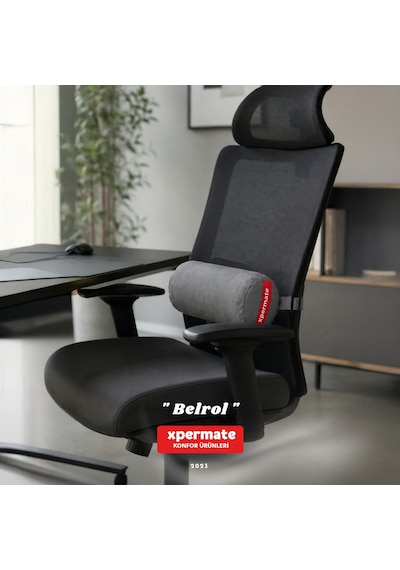 Belrol Bel Destek Yastığı Seyahat Sırt Bel Destek Minderi Yıkanabilir Kılıflı Gri