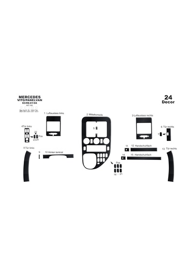 Mercedes Vito Panelvan Torpido Kaplama 1999-2004 24 Parça Siyah Karbon
