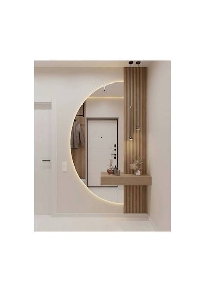 Ledli Ayna, Yarımay Ayna, Dekoratif Ayna, Duvar Aynası, Konsol Aynası, Holl Aynası, Günışığı Led 160 X 60 Gümüş