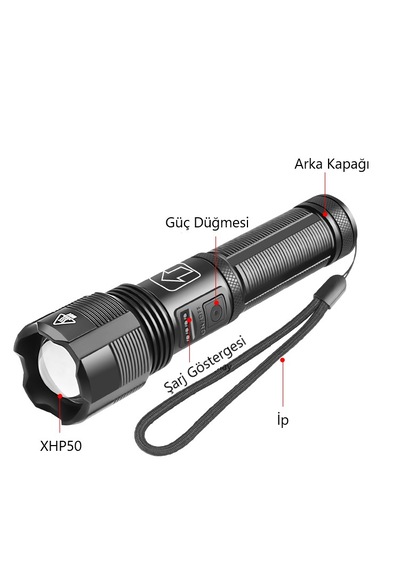 Peakstar Ps-1600 3000 Lümen Süper Parlak Led Zoomlu 5 Mod Su Geçi Siyah
