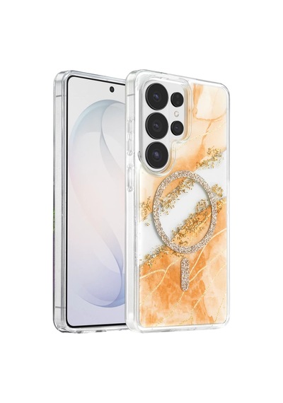 Onegif Samsung Uyumlu Galaxy S26 Ultra Lotus Simli Magsafe Kapak - Turuncu Standart