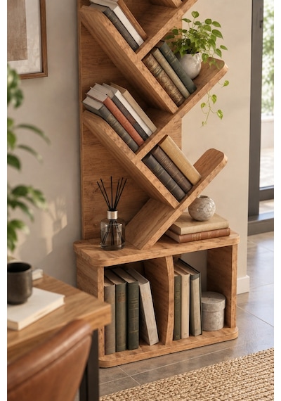Sulorahome Yaprak Tasarım Eğimli Kitaplık Kahverengi 45x132 Cm