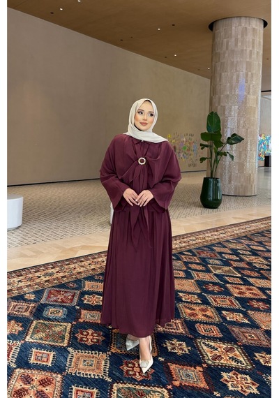 Riella Butik Alure Pelerin Bluzlu Şifon Takım Bordo