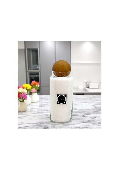 Ahşap Top Kapaklı Cam Tuz Saklama Kavanozu 1400 Ml Etiketi Hediyeli Çok Renkli