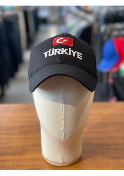 Türkiye Bayrak Nakışlı Fileli Unisex Beyzbol Cap Şapka Siyah