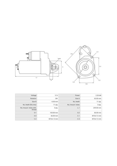 12v Marş Motoru 11 Diş Ford C-max/focus C-max/focus/galaxy/mondeo-volvo C30/c70 Iı/s40 Iı/s80 Iı/v50