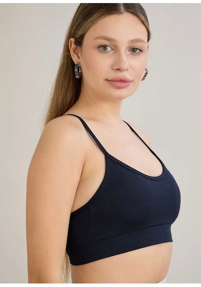 Kadın İp Askılı Kaşkorse Crop Bluz - S504780 Lacivert