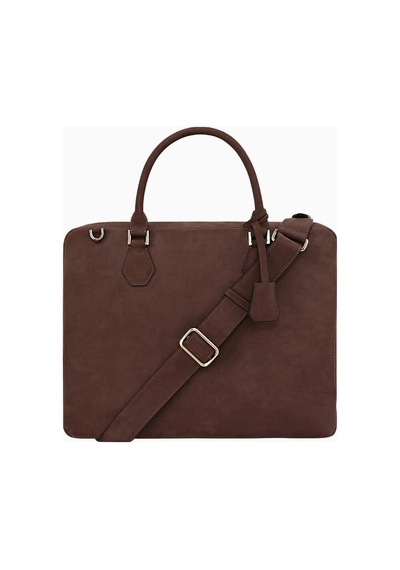 Montroi Nubuck Deri Evrak Çantası Lüks Dayanıklı Unisex Iş Çantası Kahverengi